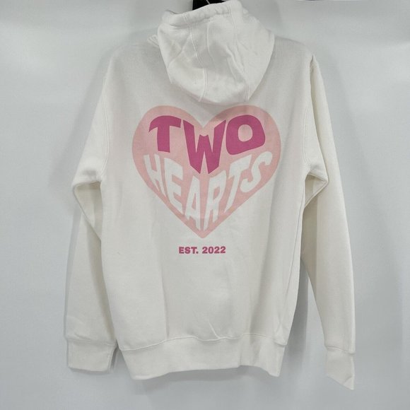 Two Hearts Long Sleeve Hoodie Sweatshirt White Graphic Size S NWOT - Picture 6 of 6